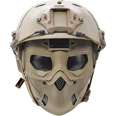 Imagen de Casco Táctico Airsoft, Fast con Máscara Transpirable Protectora de Cara Completa Soporte NVG, para Paintball CS Cosplay Halloween