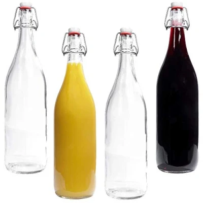 Imagen de mikken 4 botellas de cristal 1 litro con cierre hermético porcelana, incluye etiquetas