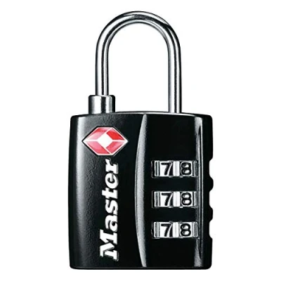 Imagen de Master Lock 4680EURDBLK Candado para Equipaje Aprobado por la TSA con Combinación, Negro, 5.5 x 3 2.6 cm