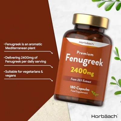 Imagen de Fenogreco Cápsulas 2400mg 180 Comprimidos Veganos en Polvo Extracto de Semilla Máxima Potencia Horbaach