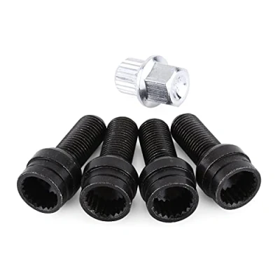 Imagen de Tornillos de rueda 4 + 1 Juego pernos acero negro y tuerca seguridad para