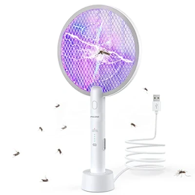 Imagen de PALONE Raqueta Matamoscas Eléctrica, Asesino de Mosquitos con Base, Dos Modos, Protección Malla Tres Capas, para Uso en Interiores y al Aire Libre