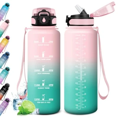Imagen de Cantimplora Fitness 1.5L, Botella de Agua con Pajita, Marca Tiempo, Reutilizable, Antiderrame Deportiva, para Adulto, Gimnasio, Cámping