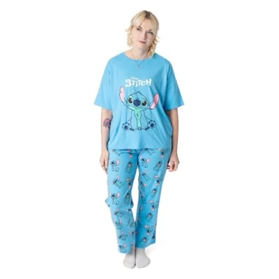 Imagen de Disney Conjunto de Pijama Lilo &amp; Stitch para Mujer Camiseta Manga Corta con Estampado Puntadas Adultos y Pantalones Pernera Larga en Azul Ropa Dormir