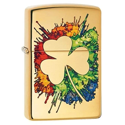 Imagen de ZIPPO Graffiti Clover Design Fusion, High Polish Brass Mechero a Prueba de Viento, Recargable, en una Caja Regalo