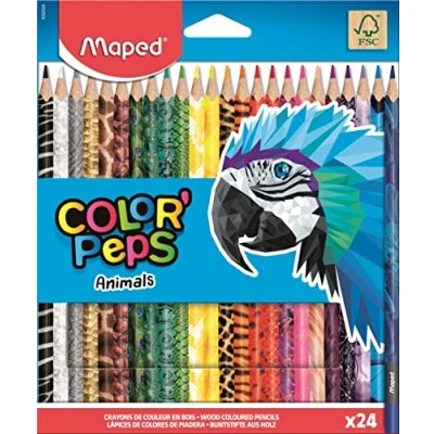 Imagen de Maped Pinturas de Madera Lápices Colores Animals 24 con Estampados Animales Presentación en Caja Cartón.