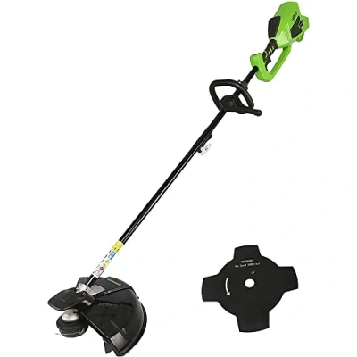 Imagen de Greenworks 40V Desbrozadora a Batería, Motor SIN Escobillas, Arnés, Altura Regulable, Ancho Corte 40 cm, Hilo Nylon 2 mm o Cuchilla 25 cm Batería (40 V) y Cargador, 3 Años de Garantía GD40BC