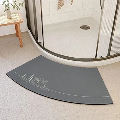 Imagen de MOTT 50 alfombrilla de ducha esquina secado rápido, antideslizante, curvada, para circular, suave, absorbente, alfombra sector baño, cómoda, color azul y gris