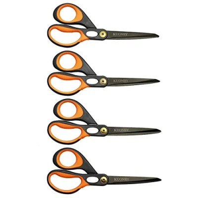 Imagen de KUONIIY Tijeras, Hoja Recubierta de Titanio Súper Afilada, Conjunto 4 Tijeras Multiusos con Mango Suave y Cómodo, 20,3cm, Negro, Amarillo