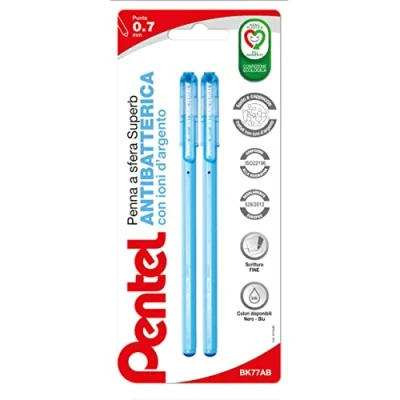 Imagen de Pentel BK77AB Superb Antibacterial+ Bolígrafo de 0,7 mm, azul, 2 unidades