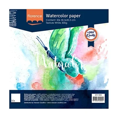 Imagen de Florence Papel de Acuarela Superficie Texturizada, 300 gsm, Fibra, Blanco (Intense White), 30.5 x cm, 50