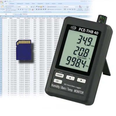 Imagen de PCE Instruments Termohigrómetro Digital con Memoria para el Registro de Datos Temperatura y Humedad Rango Temp.: 0 50 ºC Humedad: 10 90% H.r THB 40