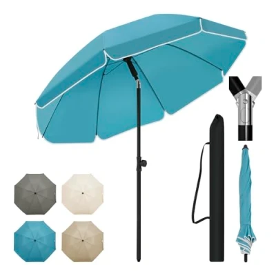 Imagen de WOLTU Sombrilla de Jardin Ø 195 cm, Parasol Grande Ajustable Altura y Angulo, para Playa, Terraza, Piscina, Mercado Patio, Proteccion Contra UV, Azul
