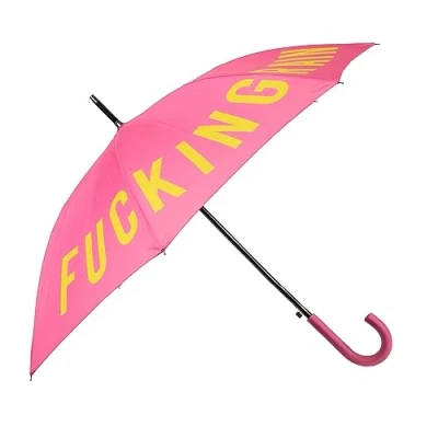 Imagen de Fisura Paraguas grande Fucking Rain. juvenil de color rosa. automático con botón. antiviento resistente. 106 centímetros diámetro.