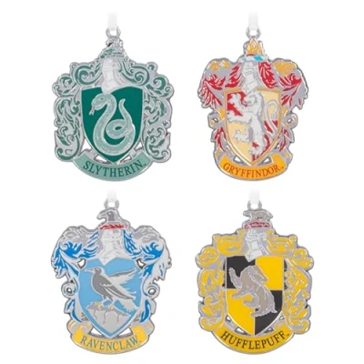Imagen de Hallmark Hogwarts Crests Paquete de 4 Adornos Recuerdo, decoración árbol Harry Potter, Adorno Colgante Metal, Navidad, Regalos para Navidad