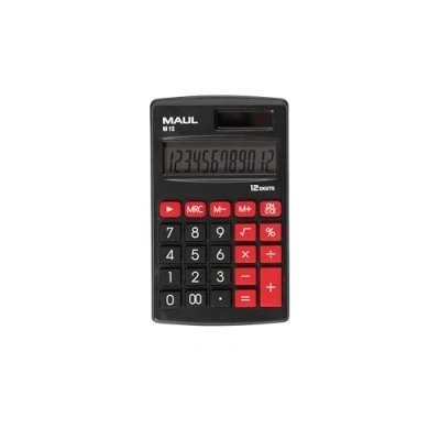 Imagen de MAUL Calculadora M12 Pantalla Grande de 12 dígitos Funciones estándar para Oficina, hogar, Escuela, Teclas función Solar Colorida/batería, Negro