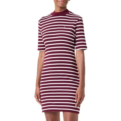 Imagen de Tommy Hilfiger Vestido Tipo Camiseta Mujer Slim Cody Dress con Cuello Vuelto, Multicolor (Breton STP Deep Rouge/Ecru), S