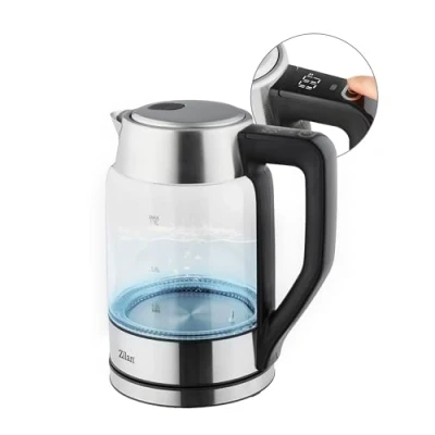 Imagen de Zilan Hervidor de agua digital vidrio con panel digital, luz LED azul, capacidad 1,7 litros, protección contra ebullición en seco, función mantener caliente, 2200W