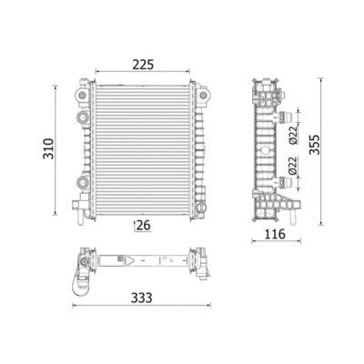 Imagen de MAHLE ORIGINAL CR 2707 000P Radiador, refrigeración del motor Aluminio 225 310 26 Aletas soldadas