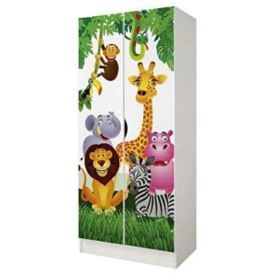 Imagen de leomark Armario Funcional de Madera Roma con Puertas correderas, Dim: 70 x 42,5 161,5 cm (Alto) Blanco para niños (Animales), Habitacion Bebés Guardería Dormitorio