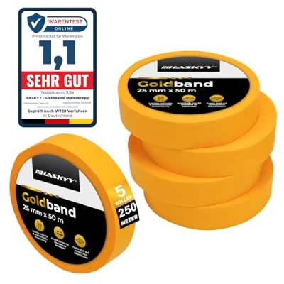 Imagen de HASKYY Goldband Cinta adhesiva para pintor (5 unidades, 25 mm x 50 m), color dorado