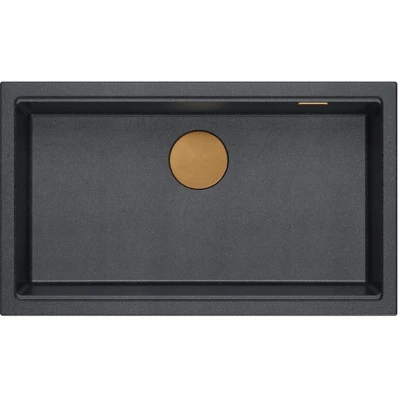 Imagen de QUADRON fregadero de una cubeta granito cocina tamaño 70 x 37 23,5 cm color: negro y cobre moderno LOGAN 110 bajo mueble a partir 80