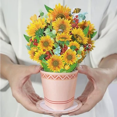 Imagen de Diese Klappkarten Tarjeta cumpleaños 3D original 15 x 20 cm con desplegable de flores felicitacion sobre