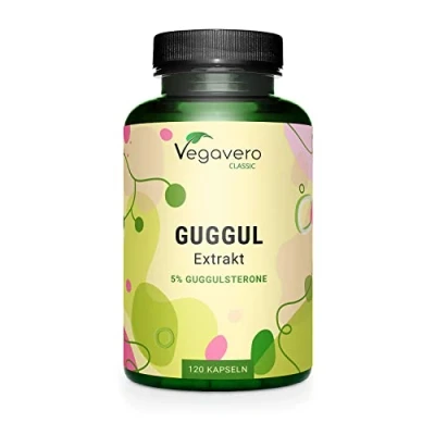 Imagen de Guggul Vegavero® La Dosis Más Alta: 7500mg 120 Cápsulas 5% de Guggulsteronas Libre Aditivos Vegano Colesterol &amp; Tiroides Suplemento Ayurveda