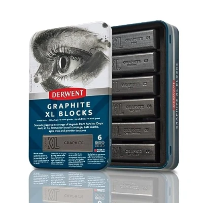 Imagen de Derwent 2306195 Barras de Colores XL Grafito, Caja Metálica 6 Extra Largas 60mm, Solubles en Agua, Ideales para Bocetos, Dibujo y Bellas Artes, Calidad Profesional