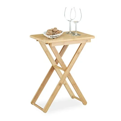 Imagen de Relaxdays Folding Table Auxiliar Hecha de bambú, 52 x 40 31 cm, Mesa Plegable pequeña, Rectangular, Color Natural, 31x40x52 cm