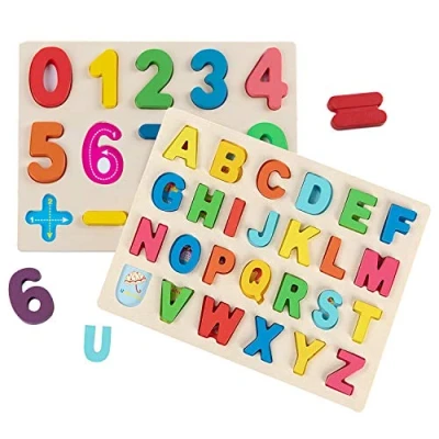 Imagen de Jacootoys Puzzle de Madera Alfabeto y números Rompecabezas Juego Mesa Aprendizaje Regalo Juguete Educativo para Niños