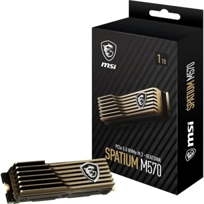 Imagen de MSI SPATIUM M570 SSD 1TO con Heatsink Unidad Interna PCIe 5.0 NVMe M.2, Lectura 9500 MB/s, Escritura 8500 3D NAND, Seguridad de Datos integrada, Center Garantía 5 años (700 TBW)