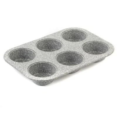Imagen de Salter BW02778G Bandeja De Horno Para Magdalenas, La Colección Marblestone, 27cm, Molde Con 6 Tazas Hornear Muffins. Cupcakes, Pasteles, Gris