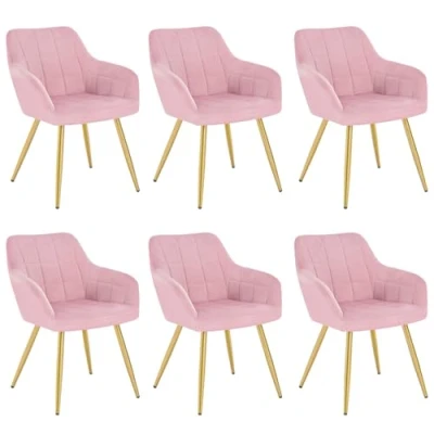 Imagen de WOLTU 6 x Sillas de Comedor Nordicas Estilo Vintage Juego 6, Silla Cocina Tapizada con Reposabrazos Tapizadas Terciopelo, Estructura Metal, Rosa BH232rs