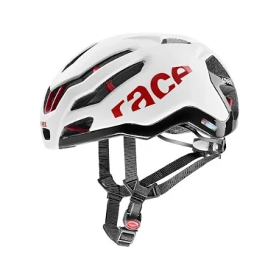 Imagen de uvex race 9, casco Performance ligero unisex, ventilación aerodinámica optimizada, white, red matt, 53 57 cm