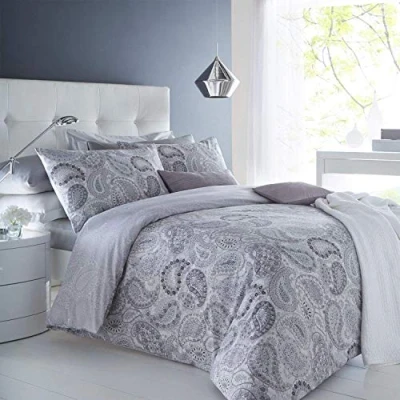 Imagen de Sleepdown Paisley Juego de Funda edredón y Almohada, diseño Cachemira, Color Gris
