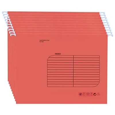 Imagen de archivadores colgantes Foolscap con lengüetas (paquete de 25, rojo) Carpetas reforzadas para oficina, escuela, organización del hogar