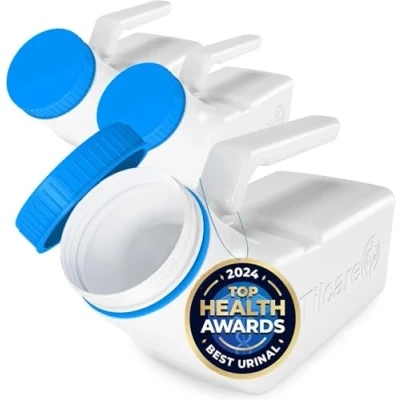 Imagen de Orinales para hombres con tapa que brilla en la oscuridad Tilcare (paquete de 3) Botella plástica gruesa 32 onzas/1000 ml a rosca Orinal prueba derrames