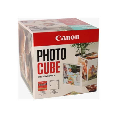 Imagen de Canon Photo Cube Creative Pack, Incluye 40 Hojas de Papel Fotográfico Brillo y Marco Fotos XLBoom Acrílico 13x13, Compatible con Impresoras Inyección Tinta PIXMA, Naranja