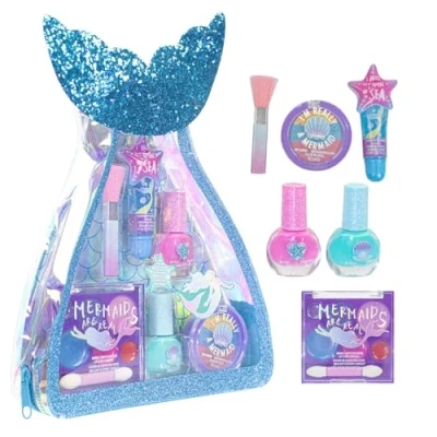 Imagen de Townley Girl Juego De Maquillaje Vibraciones Sirena Con 8 Piezas, Que Incluyen Brillo Labios, Esmalte Uñas, Corporal Y Más En Una Bolsa Sirena, Mayores 3 Años Para Fiestas