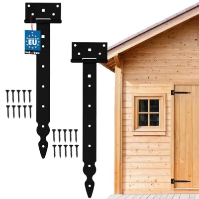 Imagen de KOTARBAU® Bisagras de puerta en T 350mm, 2 UNIDADES, Acero, Negra, Herraje para puertas jardín madera, Bisagra Cobertizo Granero, decorativa, Recubrimiento polvo