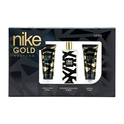 Imagen de NIKE Gold Edition, Estuche de Regalo Hombre, Colonia 100 ml + After Shave 75 Gel Baño ml, Eau Toilette Masculina, Aroma Cítrico Especiado, Fragancia Fresca, Elegante y Duradera
