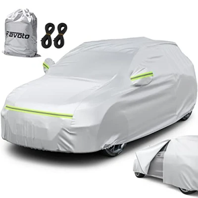 Imagen de Favoto Cubierta de Coche Impermeable Funda Exterior Oxford+Algodón con Cremallera para SUV Anti UV Transpirable Resistente al Polvo Lluvia Rasguño Nieve Aire Libre 505x195x175cm Plata