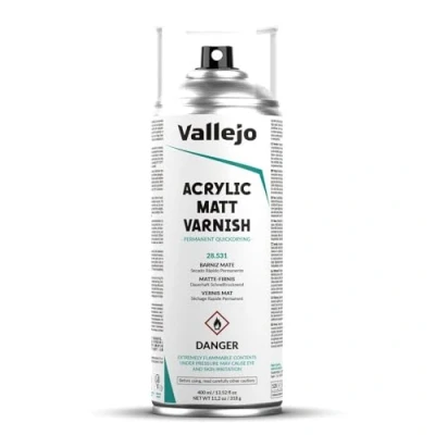 Imagen de Vallejo Hobby Paint Acrylic Matt Varnish 400 Ml. Barniz Acrílico en Spray. Protección Duradera y Flexible Para Pinturas Acrílicas Óleos. Transparente de Acabado Mate Aerosol