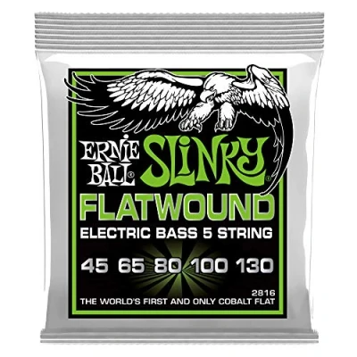 Imagen de Ernie Ball Regular Slinky Flatwound Cuerdas para bajo eléctrico de 5 cuerdas, entorchado plano, calibre 45 130