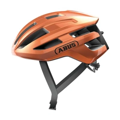Imagen de ABUS casco de ciclismo carretera PowerDome ligero con sistema ventilación inteligente y perfil aerodinámico Made in Italy para hombres mujeres naranja, talla M