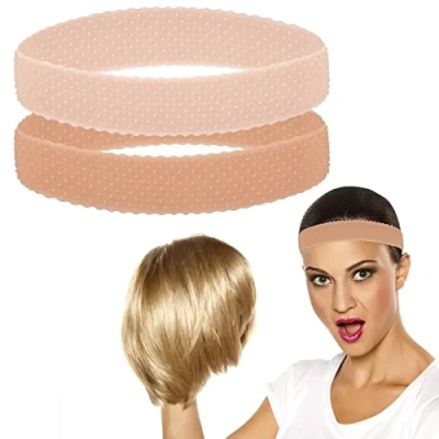 Imagen de Jinlaili 2 Piezas Banda de Peluca in Silicona, Agarre Antideslizantes, Cabello Elástica, Diadema Mujeres, sin Costuras para Deportes Yoga(A)