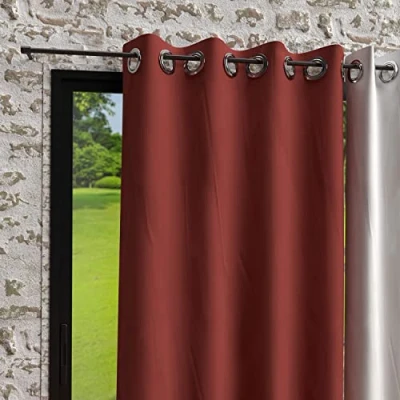 Imagen de Soleil d&#039;ocre Cortina con Ojales de Microfibra Lavada Boheme, Rojo (Ladrillo), 140 x 250 cm