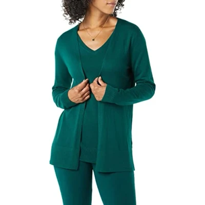 Imagen de Amazon Essentials Jersey Cárdigan Ligero de Abertura Fronta (Disponible en Tallas Grandes) Mujer, Verde Oscuro, XL