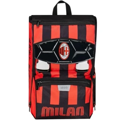 Imagen de SEVEN mochila escolar extensible A.C. Milan fútbol Path of Victory, negro y rojo doble compartimento desmontable mediante cremallera con bolsillo porta botella, niño, Negro,